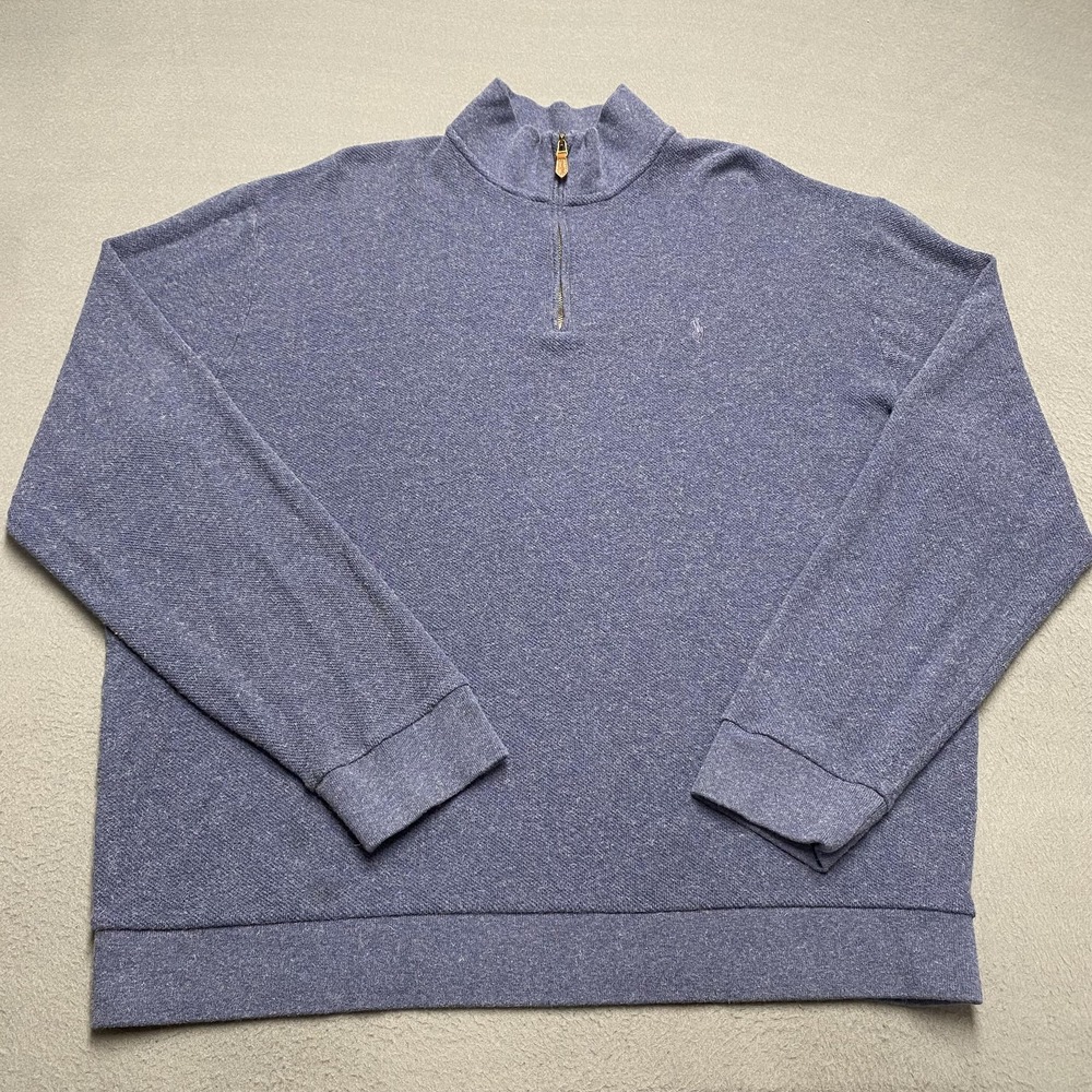 Polo Golf‎ Ralph Lauren Sweater Mens 2XL Blue Quarter Zip Mock Neck Alpaca Blend